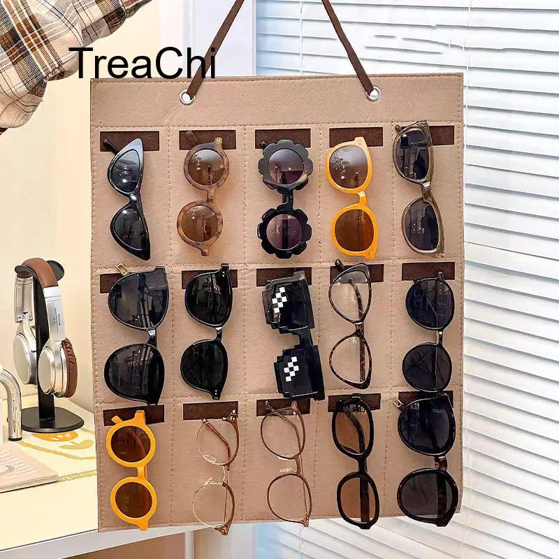 1PCS Multi-Compartment Foldable Felt Storage Pouch for Glasses and Sunglasses Extra-Large Capacity Wall-Mounted Storage Pouch