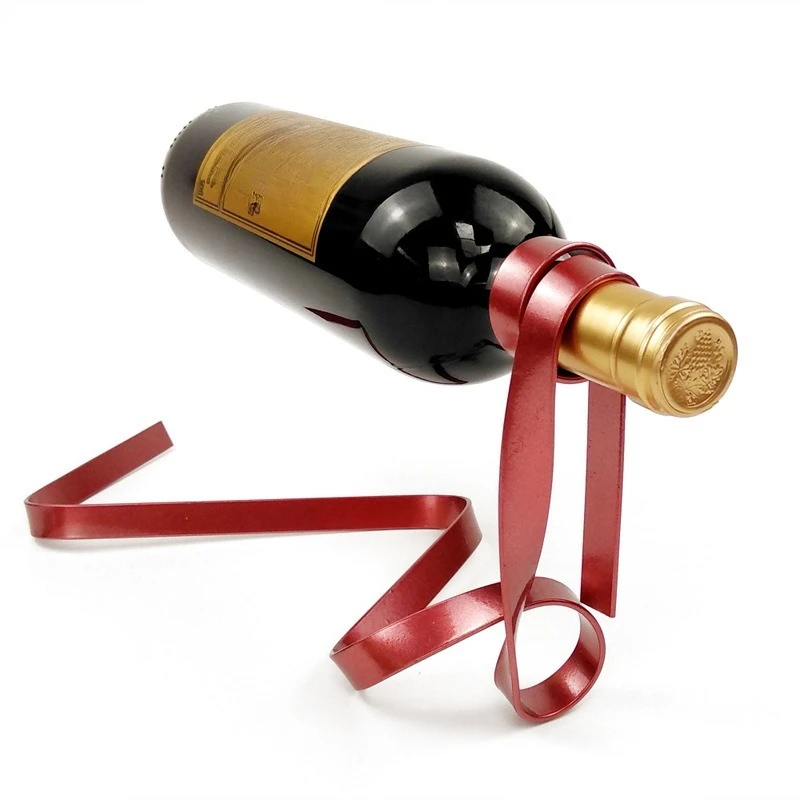Creative iron ribbon hanging gravity balance bottle wine rack