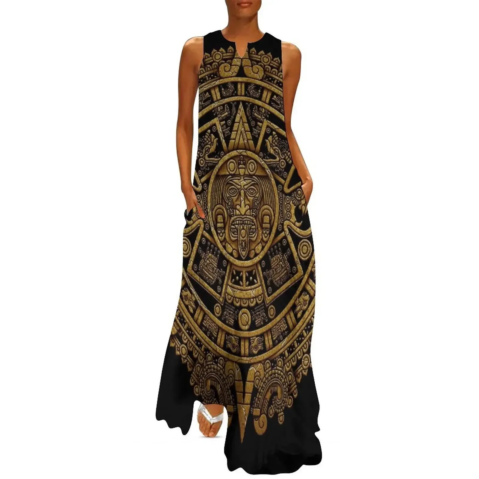 

aztec calendar 3 Long Dress beach dresses Woman's evening dress dress summer 2025 women vintage