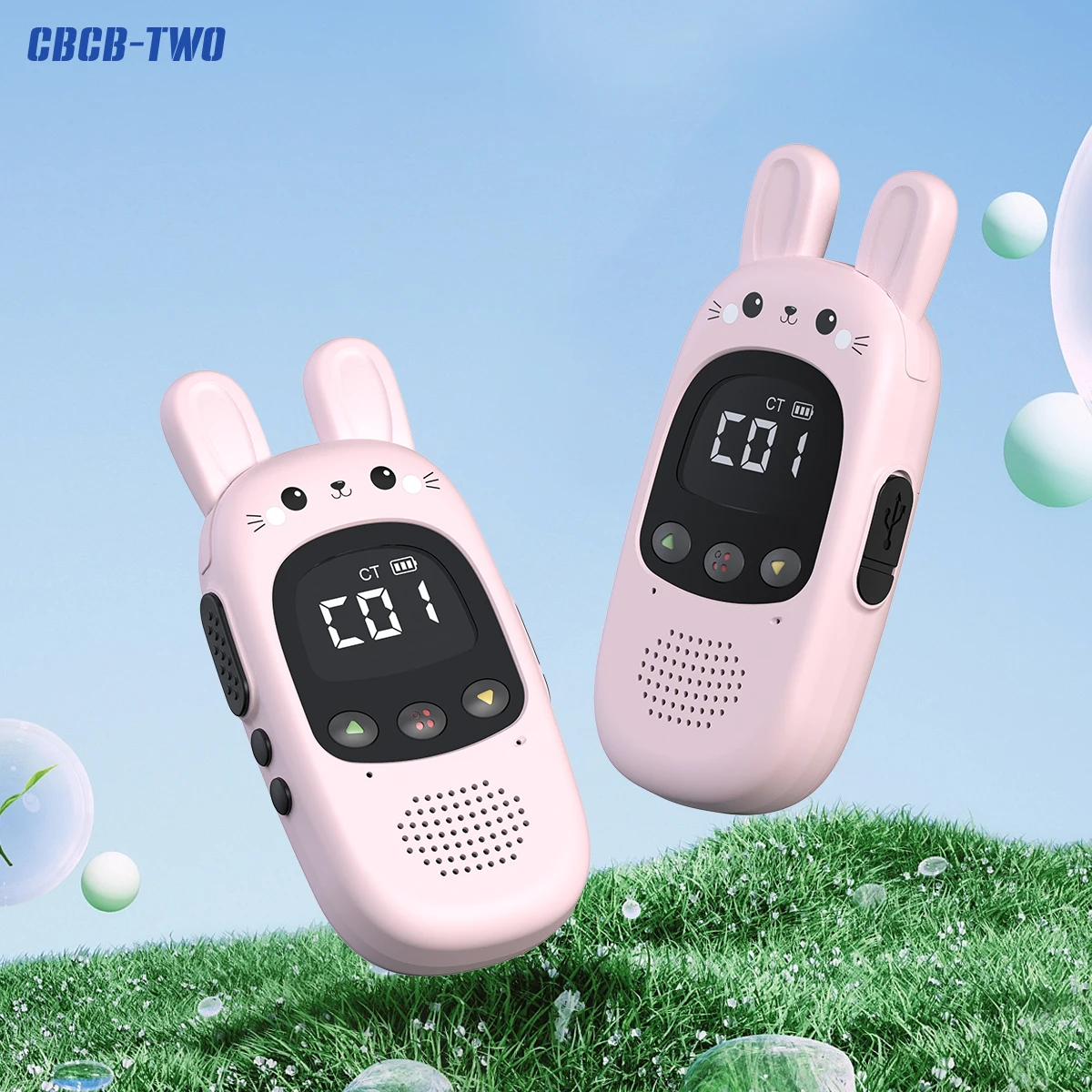 CBCBTWO 토끼 모양 어린이 워키토키 GT-168, 전자 장난감, 어린이 스파이 가제트, 3km 범위, 소년 소녀 생일 선물, 2 개