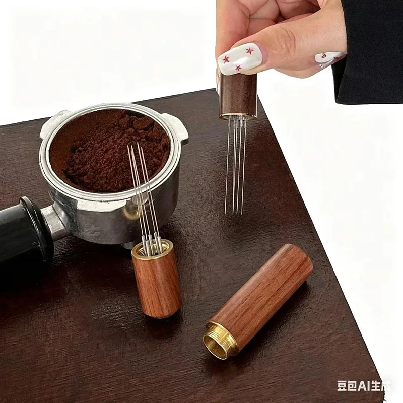 Stainless steel needle-type coffee distribution auxiliary tool with storage, coffee powder clump breaker and powder loosening ne