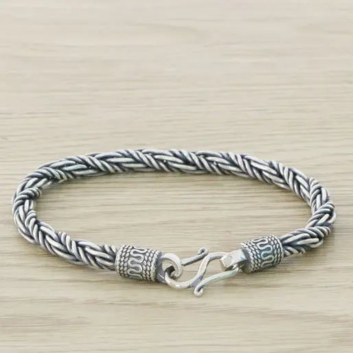 

Pure Handmade S925 Silver Bracelet Men's Sterling Silver Aggressive Heavy Vintage Woven Fried Dough Twists Creative Fashion Men'