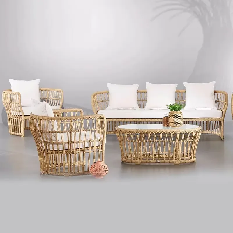 Premium Modern Rattan Three Seat Outdoor Sofa Set Waterproof Sunproof Lounge for Gardens Patios Living Room Courtyard Leisure