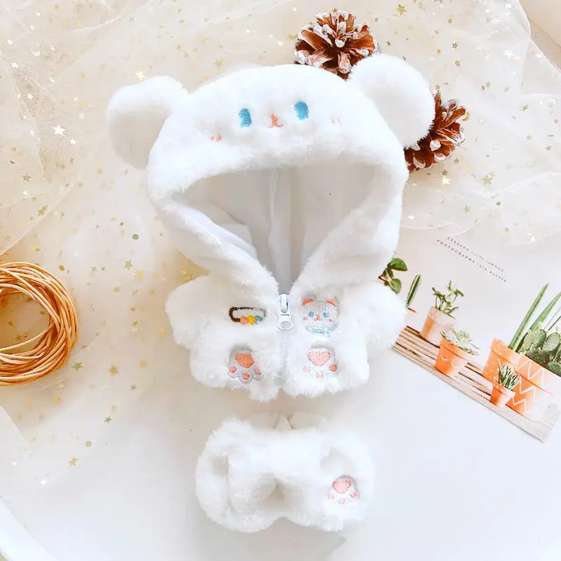 20CM Plush Doll Clothes White Milk Bear Zipper Jacket+Pant Dress Up Doll Accessories Cool Stuff Kpop Idol Dolls Gift Toys