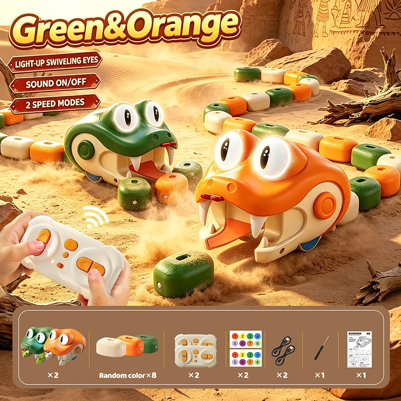 New Magnetic Eating Snake Remote Control Car Toy for Boys Dual Player Battle Greedy Bean Children's Birthday Gift