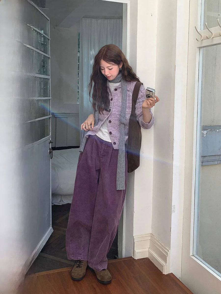 

Японские повседневные брюки для женщин: широкие, прямого кроя, из вельвета, осенняя новинка, модные и удобные брюки