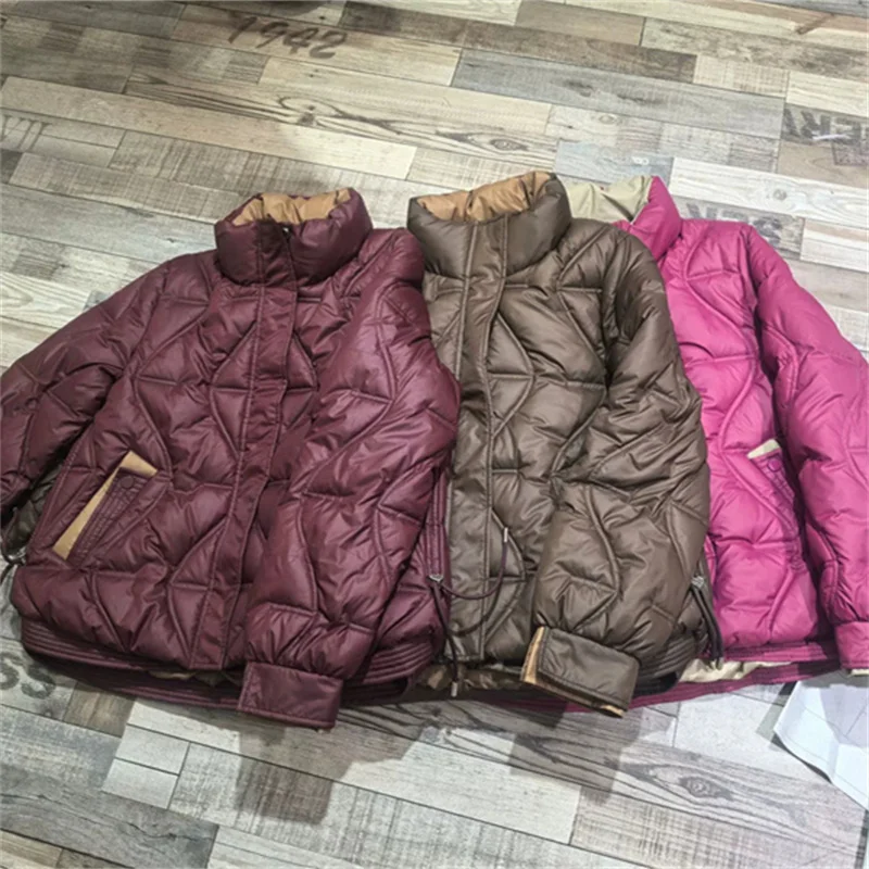 سترة نسائية قصيرة من القطن 2025 موضة شتاء جديدة بياقة واقفة سترة قطن خفيفة الوزن ملابس خارجية نسائية معطف أساسي #5