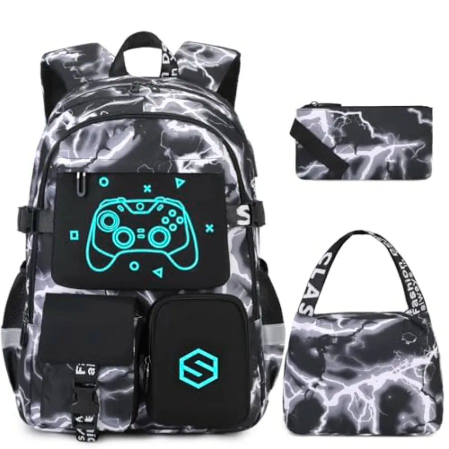 

Рюкзак для мальчиков, стильный светящийся школьный рюкзак с сумкой для обеда и пеналом, рюкзак для детского сада, начальной и средней школы, сумка для книг.