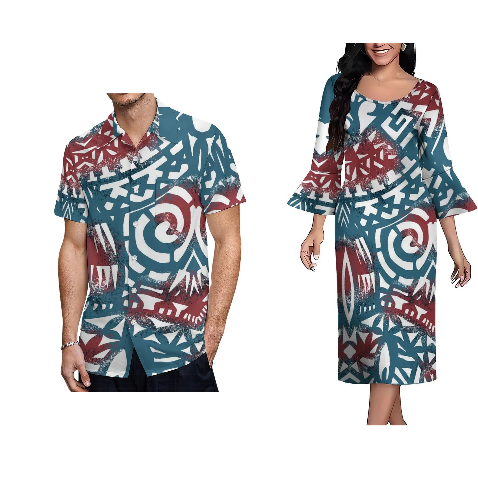 Wholesale Customized Summer Loose Casual Dress Tonga Polynesian Print Design Bell Sleeve O Neck Island Ladies Party Dress