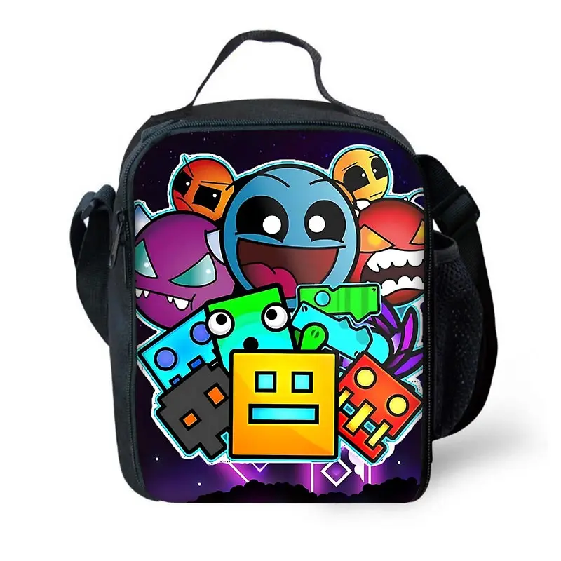 Wütende Geometrie Dash Kind isoliert große Kapazität Tasche für Jungen und Mädchen Student im Freien Picknick wieder verwendbare thermische Kühler Lunchbox