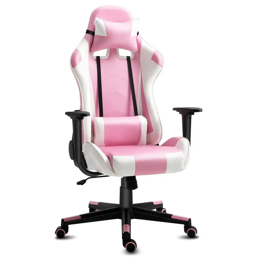 Gaming Chair, Pink White Adjustable Swivel Ergonomic Office Recliner Chairs for Adults Girls