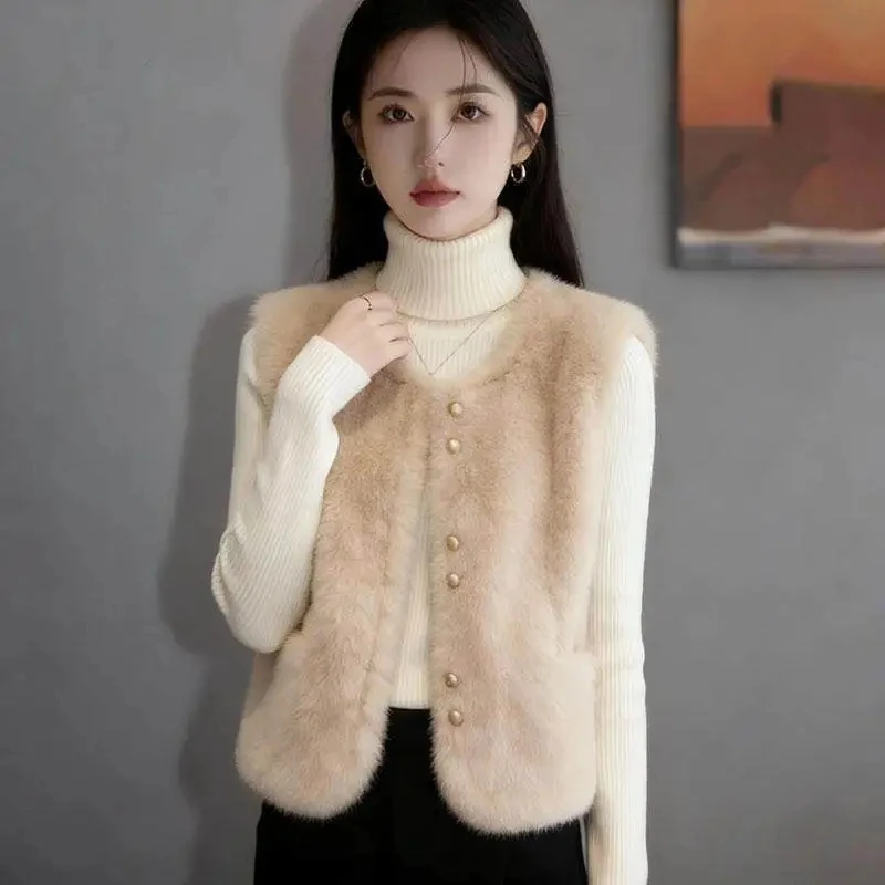 Small Fragrant Style Vest Women's 2026 Autumn Winter New Round neck Cotton Thicken Warm Sleeveless Coat Lady Short Waistcoat top