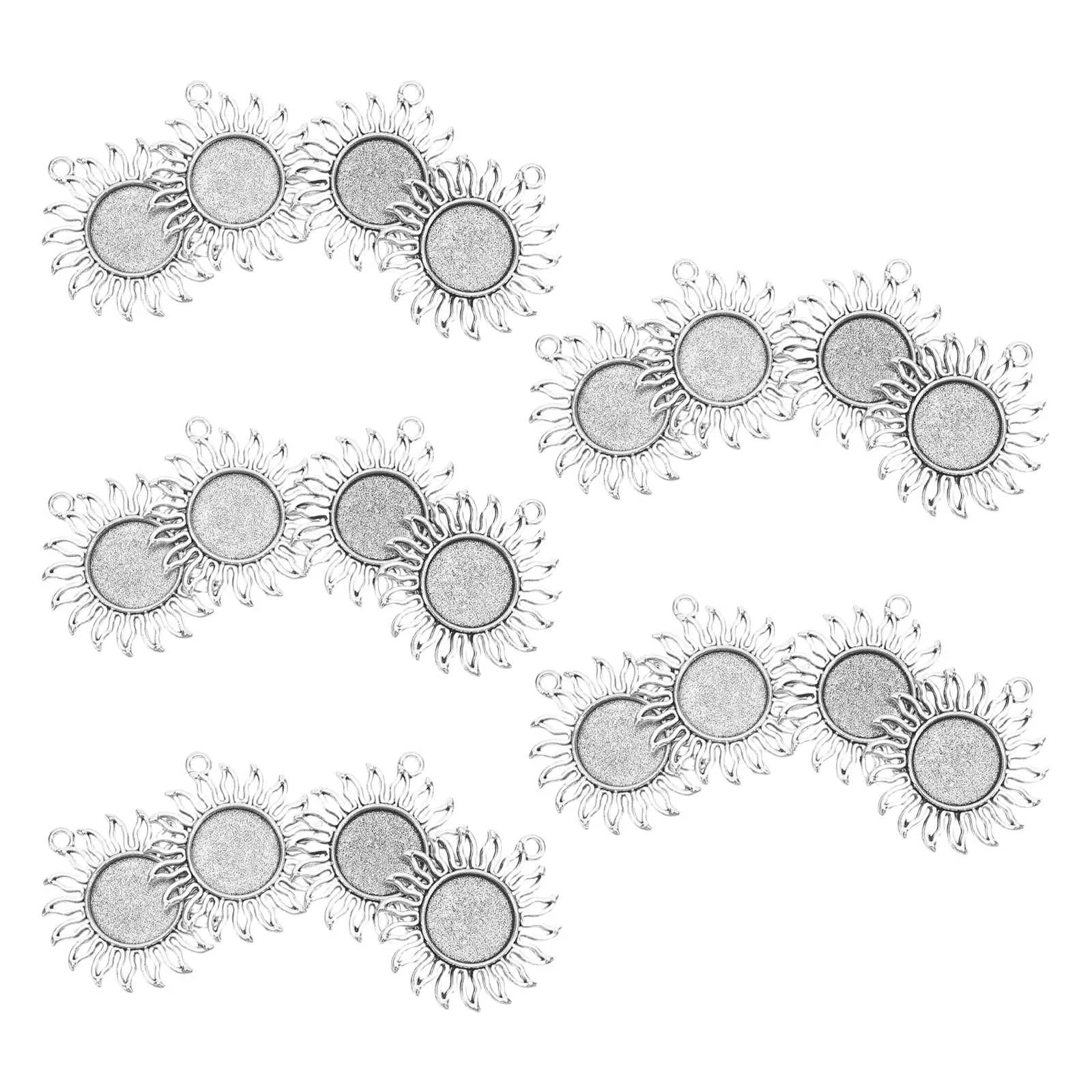 

20Pcs Sun Pendant Tray Blank Alloy Vintage Sunflower Round Bezel Setting 16mm Cabochon Holder for Jewelry Pendant Necklace