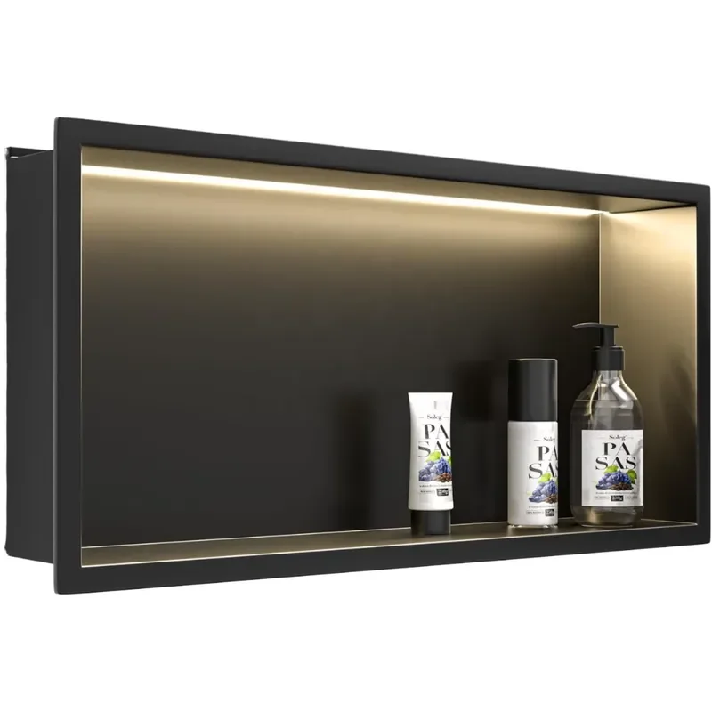 Modern 304 Stainless Steel Hotel Use Shower Shelves Bathroom Shower Niche Shelf Led Light Easy Installation Rectangle Shape