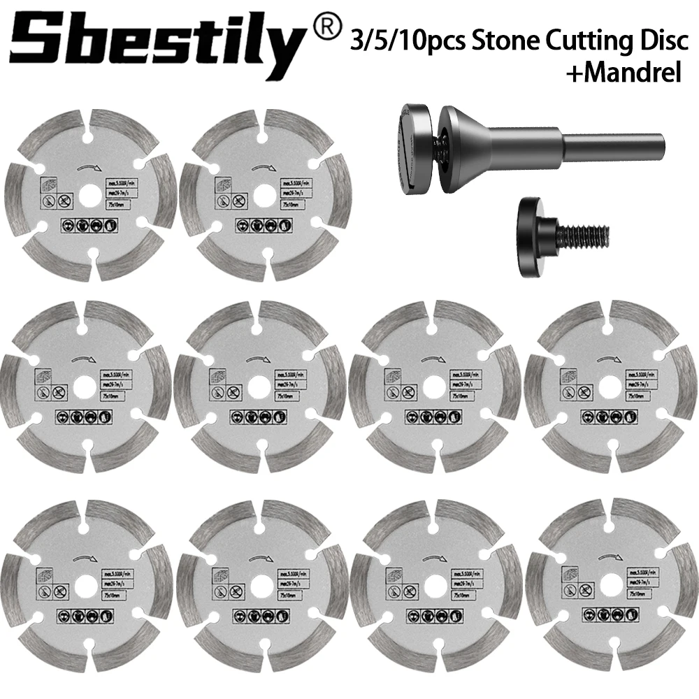 

3/5/10 шт. 3-дюймовый диск для резки камня, 75 мм, алмазное режущее полотно с 1 шт. 1/4 дюйма, оправкой для резки керамического бетона, мрамора
