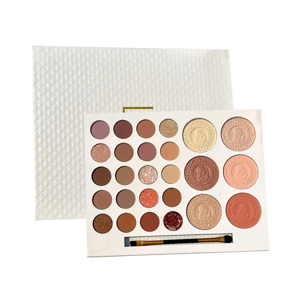 Paleta de sombra de ojos de 26 colores mate nacarado Color tierra resaltado maquillaje rubor sombra de ojos paleta larga ojo portátil Lasti A9K5