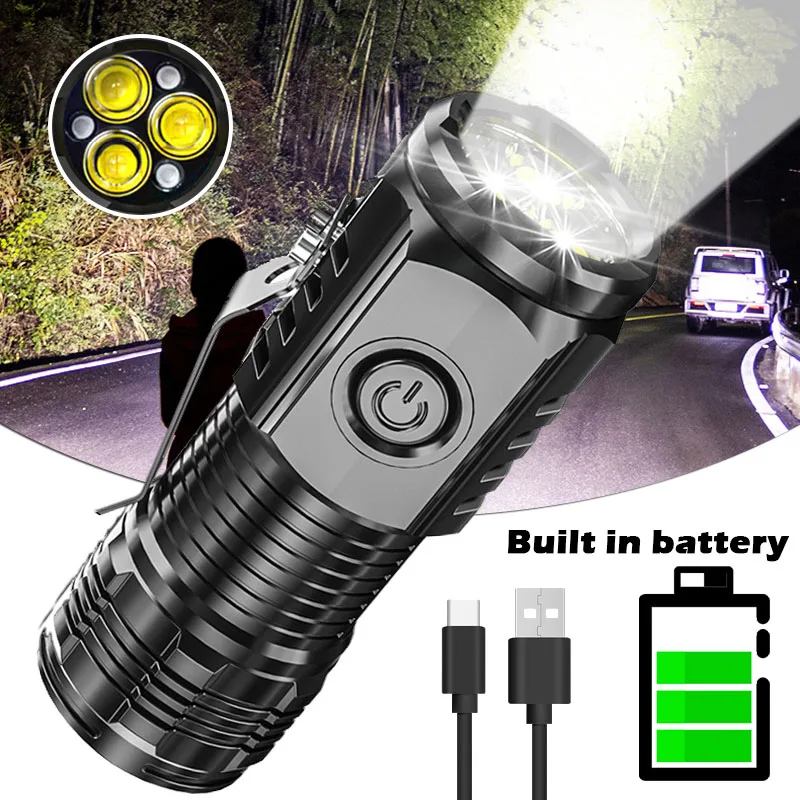 Rechargeable Mini Steel Canon LED Flashlight Powerful ABS Waterproof Flashlight Built-in Battery With Pen Clip And Tail Magnet