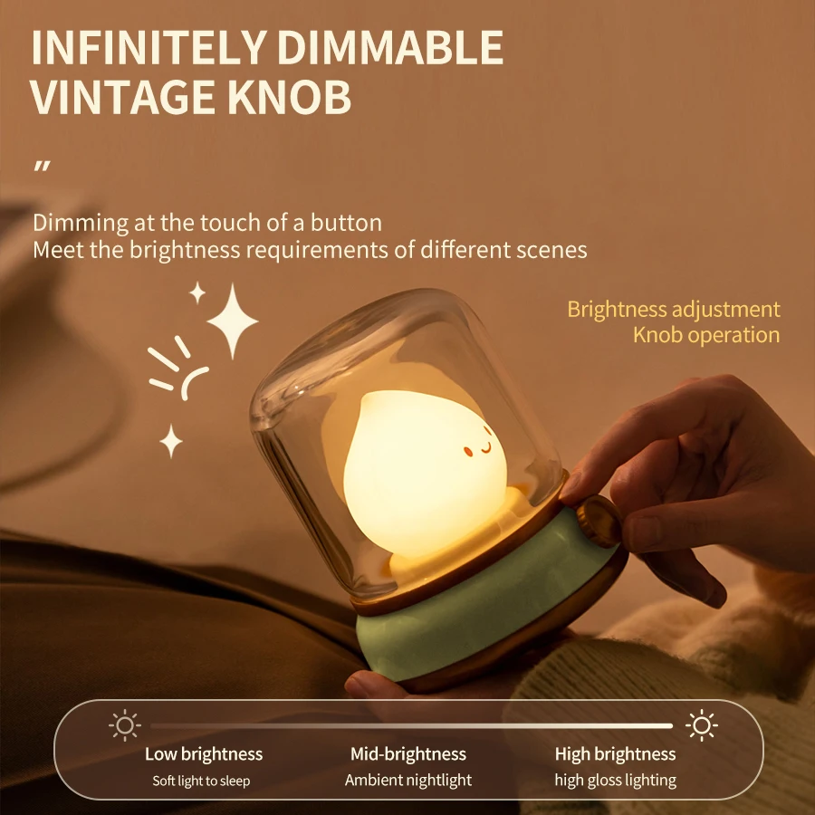 USB Rechargeable Retro Night Light Dimming Soft Sleeping Lamp 2 Modes 3000K 1800K Creative Table Lamp Desk Bedroom Decor Gift