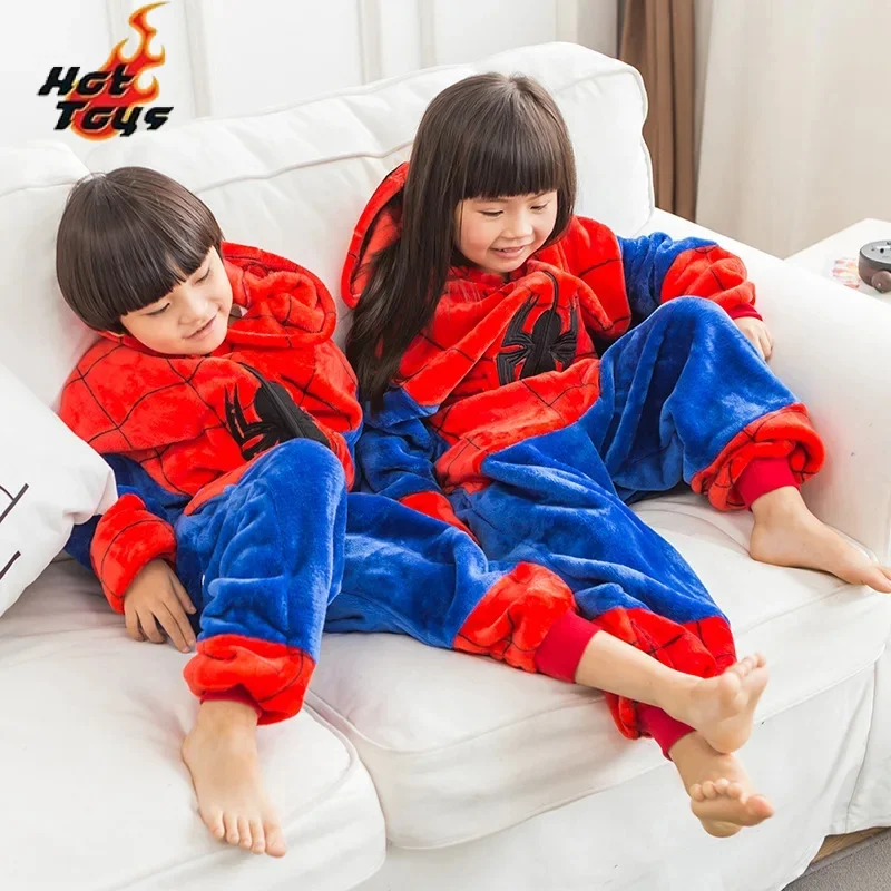 Spider Man Costume Pajamas Adult Spiderman Cosplay Costume Nightgown Home Flanne Hooded Sleepwear Jumpsuit Pajamas for Women Men