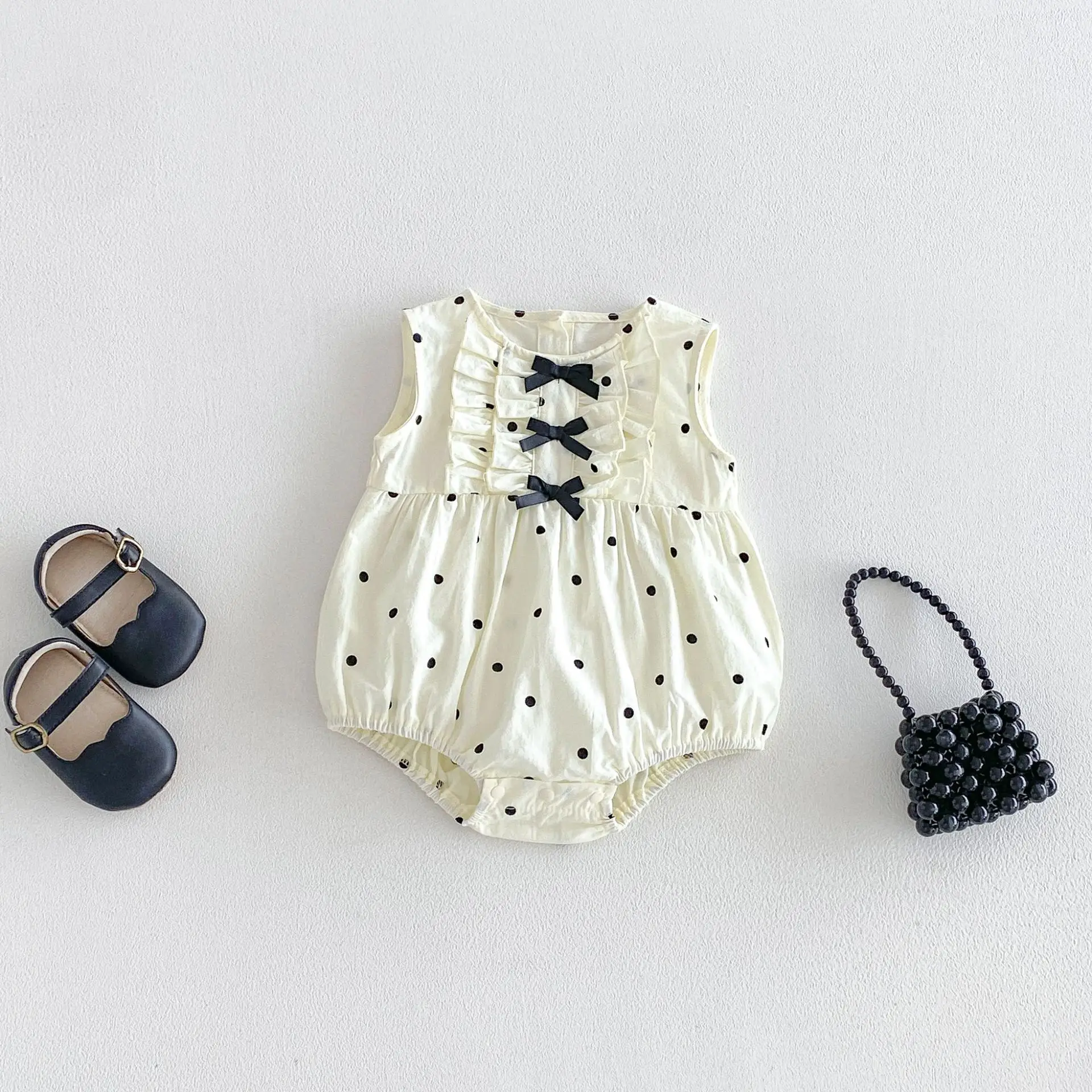 2026 Summer Baby Bodysuit 0-24M Infant Girls Sleeveless Romper Sweet Polka Dot Toddler One Piece Jumpsuit Newborn Girls Clothes