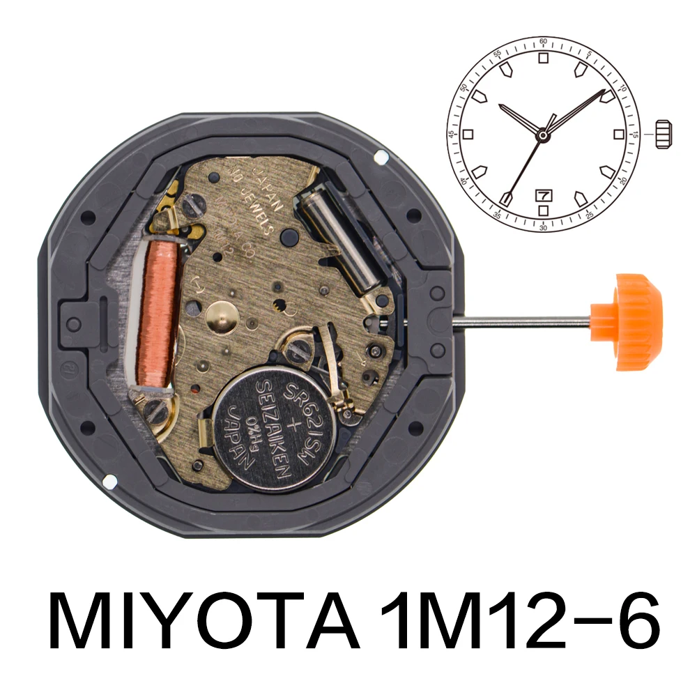 MIYOTA 1M12 Watch Quartz Movement 1M12D-6 Movement Japan three Hands Date at 6 Repair Part