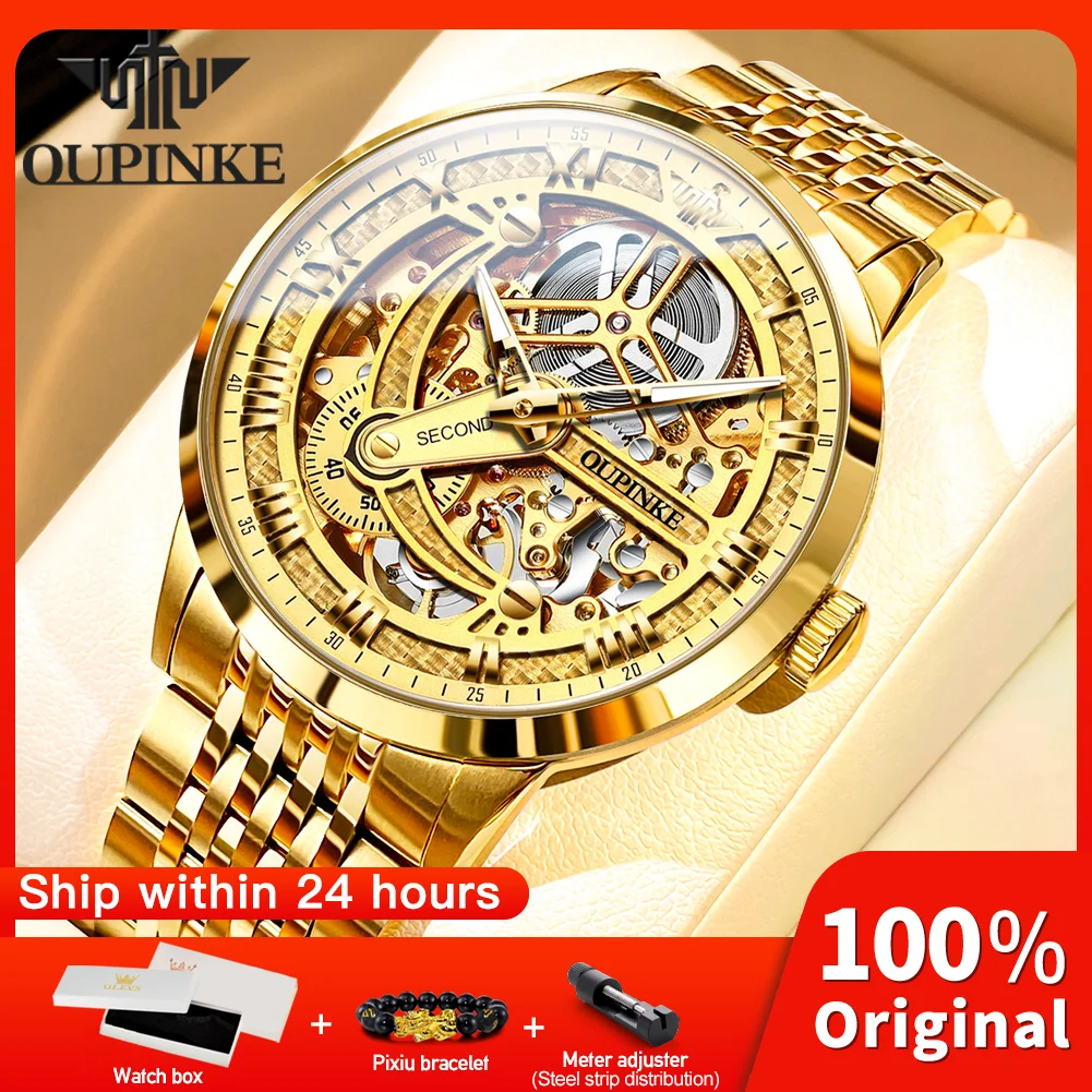 

OUPINKE 3173 Mens Watch Top Luxury Brand Automatic Mechanical Watch For Man Skeleton 50M Waterproof Luminous Mens Gifts Reloj