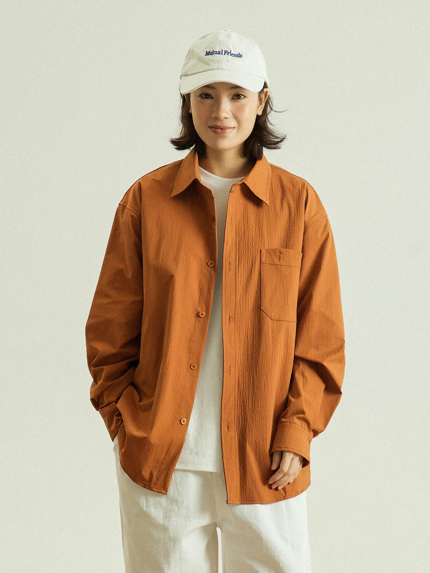 

GoodNorth Orange Texture Long Sve Casual irt Loose Fit ex Spring irt with ket Polyester Fabric oulder Pad Design