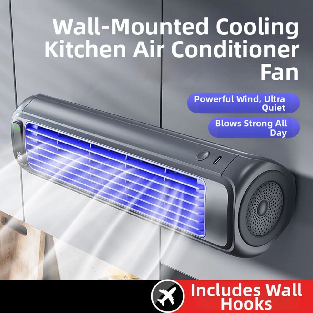 Portable Air Conditioner Fan 2000mAh Quiet Desktop Tower Fan Wall Non-drilling Circulating Fan 3 Speeds Adjustable Home Fan