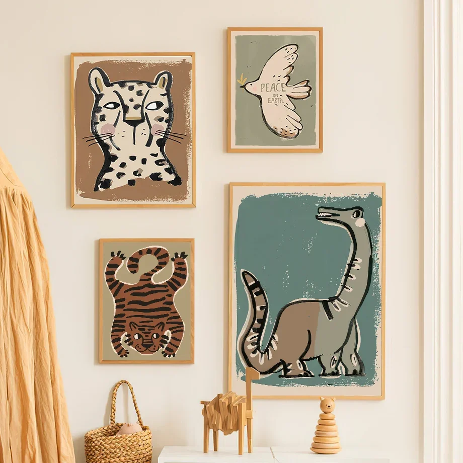 Whale Leopard Dinosaur Pigeon Abstract Nursery Animal Posters And Prints Wall Art Canvas Painting Pictures Baby Kids Room Decor