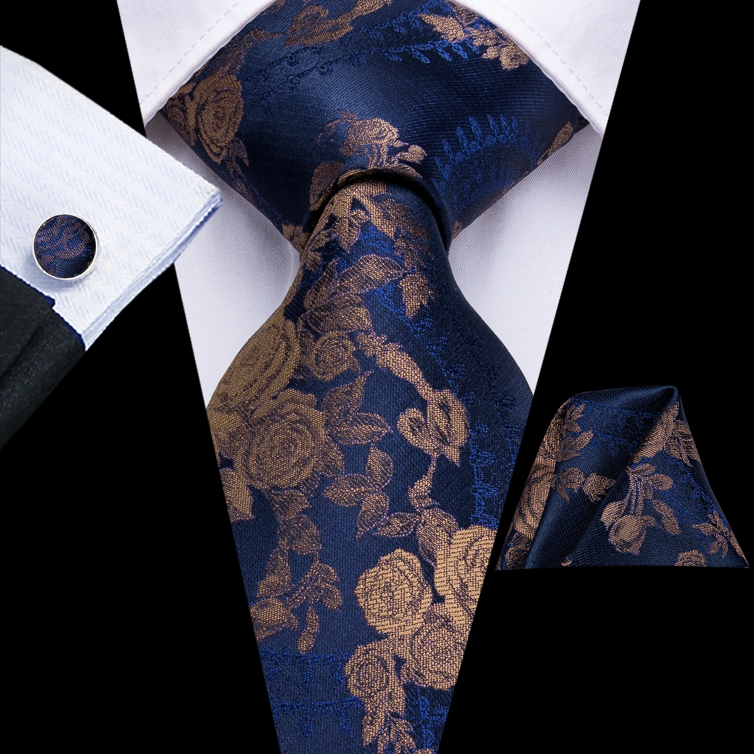 Hi-Tie Luxury Floral Paisley Ties for Men Male Desigenr Red Green Snow Ties for Christmas Adult Silk Tie Hanky Cufflinks Tie Set