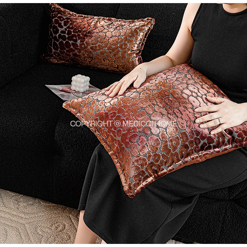 Medicci Home Moden Bronze Orange Leopard Dots Decorative Lumbar Pillow Case Luxurious Agate Mystery Oblong Cushion Case 30x50cm