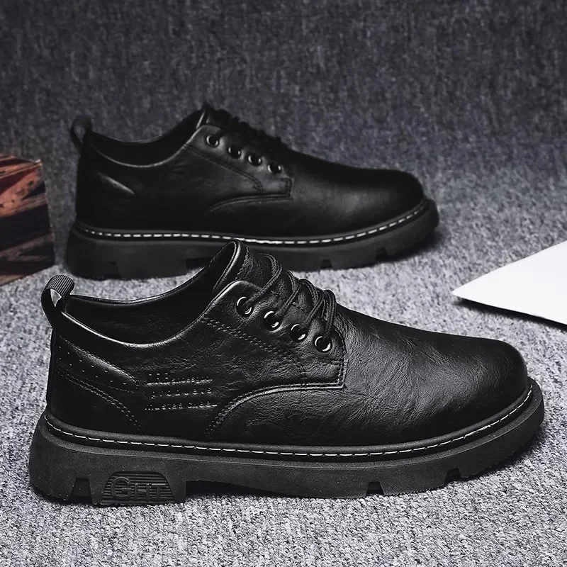 Cow Leather Autumn Platform Shoes for Men Fashion Casual New Designer Derby Shoes Male Low Top Work Ankle Boots Men Shoes