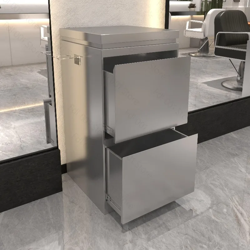 Anti Fingerprint Stainless Steel Salon Tool Cabinet 2 Drawer Hairdressing Barber Shop Storage Trolley Cabinet