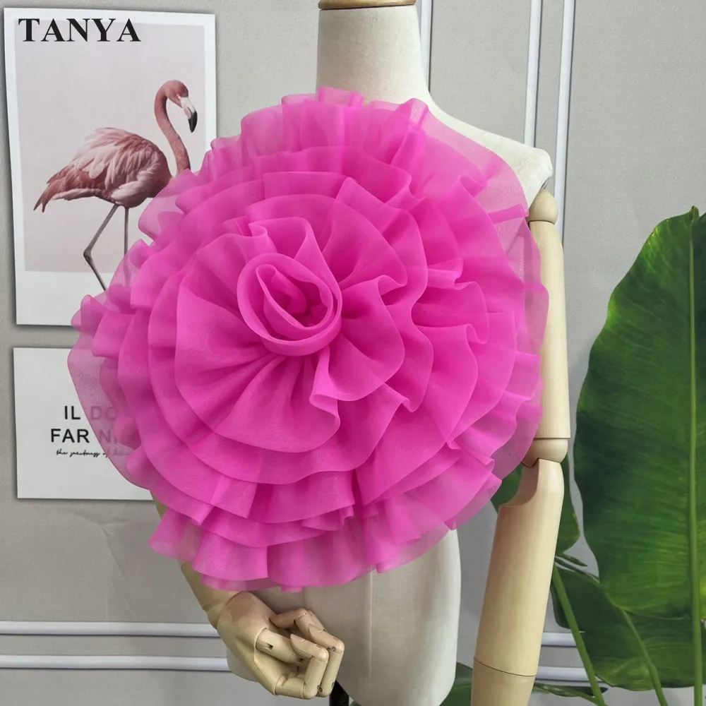 Ramillete de boda de flores grandes de 40cm de diámetro de Organza rosa intenso con Pin, accesorios nupciales elegantes, vestido a juego de colores personalizados