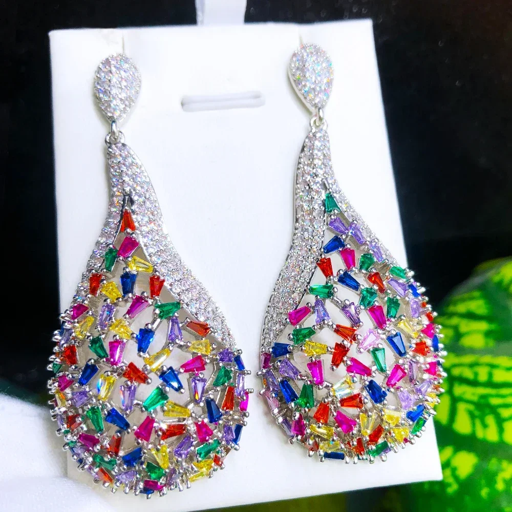 

Soramoore New Trend Luxury Pink Drop Earrings For Women Bridal Wedding High Quality CZ Cubic Zircon Earrings Fashion Jewelry