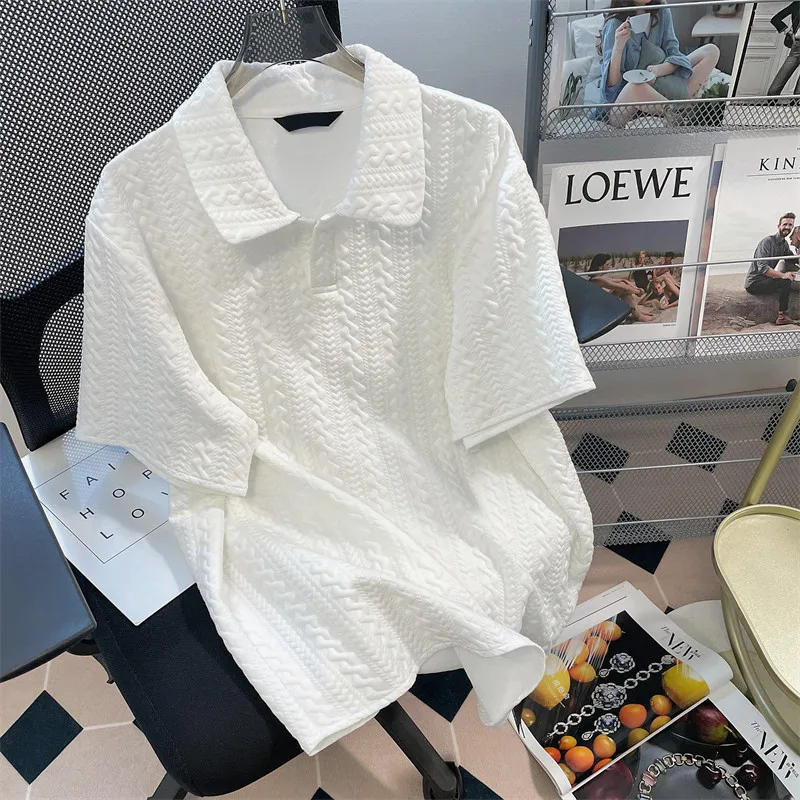 Women Textured Polo 2 Piece Outfit, Short Sleeve Top & Drawstring Shorts Set, Casual White Loungewear Tracksuit