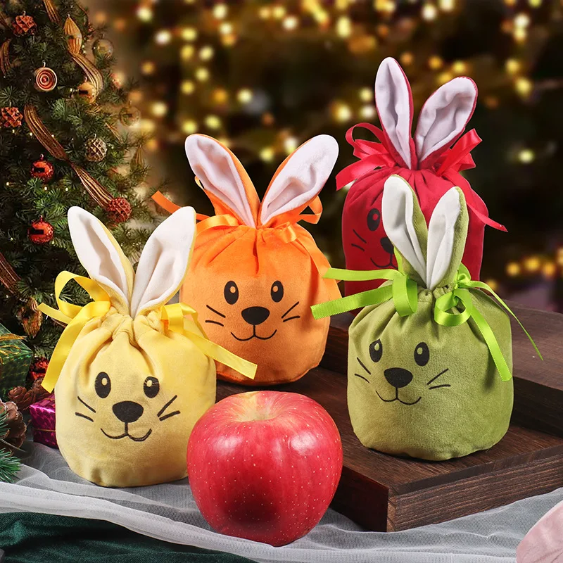 

Easter Bunny Ear Bag Attractive Bunny Ears Gift Packing Velvet Easter Bag Soft Touch Easter Gift Bag for Holiday Treats Bag