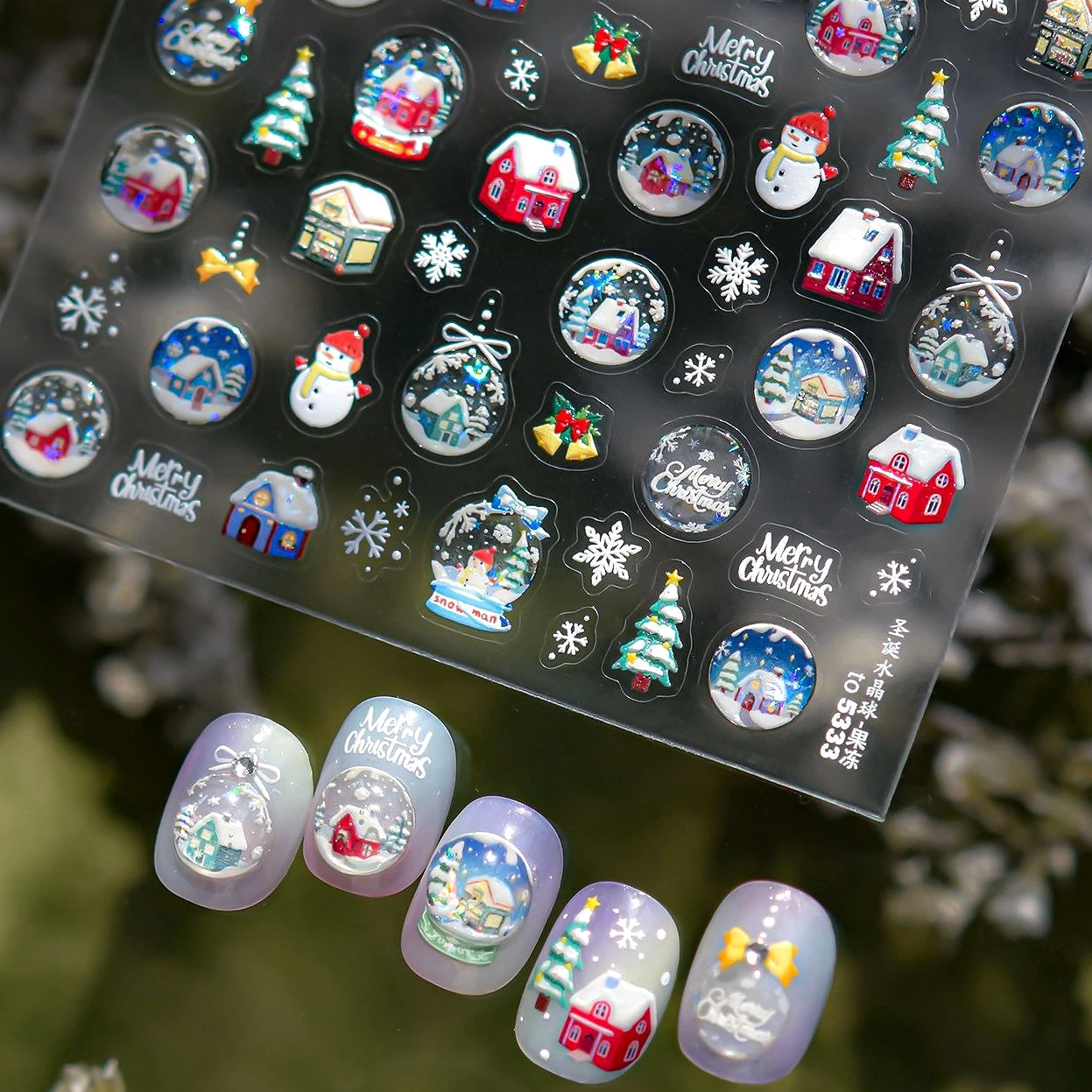

Snowman Crystal Ball Christmas Tree Garland Santa Claus Gingerbread Man Winter Snowflakes House Bowknot Nail Art Stickers Decals