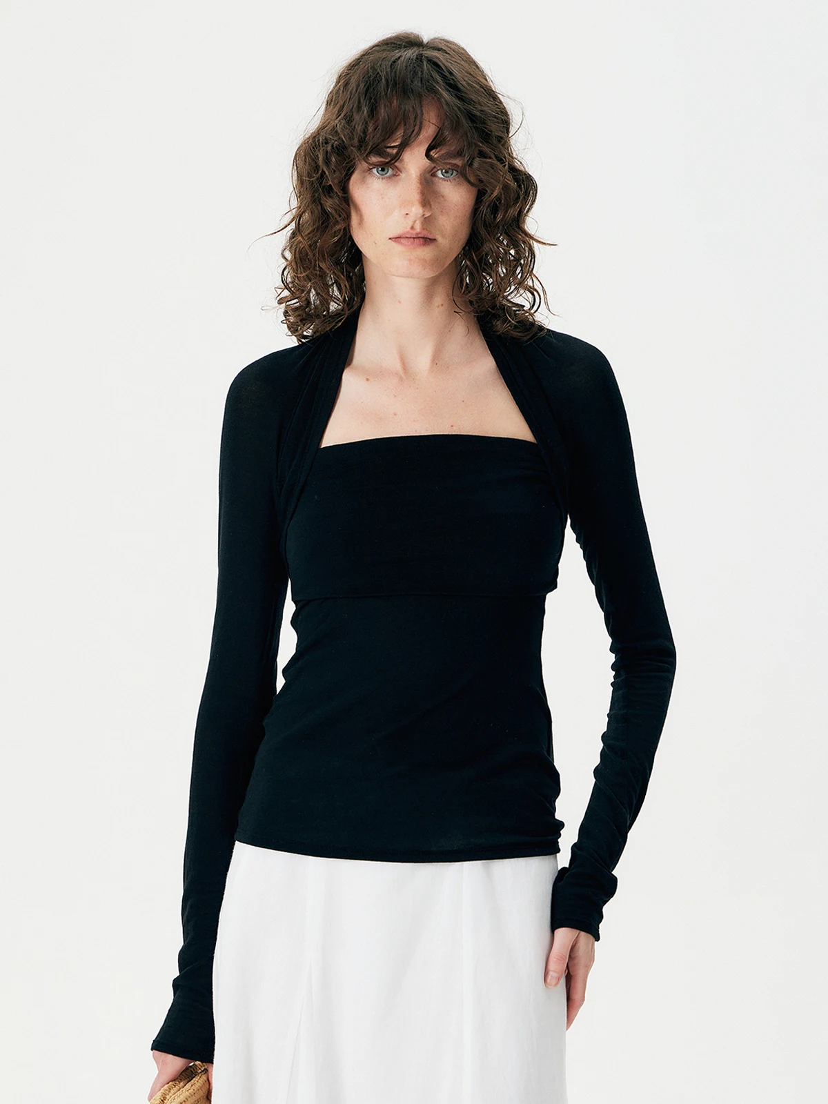 

Женский комплект из двух предметов Thoransaura: прозрачный топ-майка с рюшами из шелковой смеси и жилет, с длинными рукавами, стандартный крой, цветной