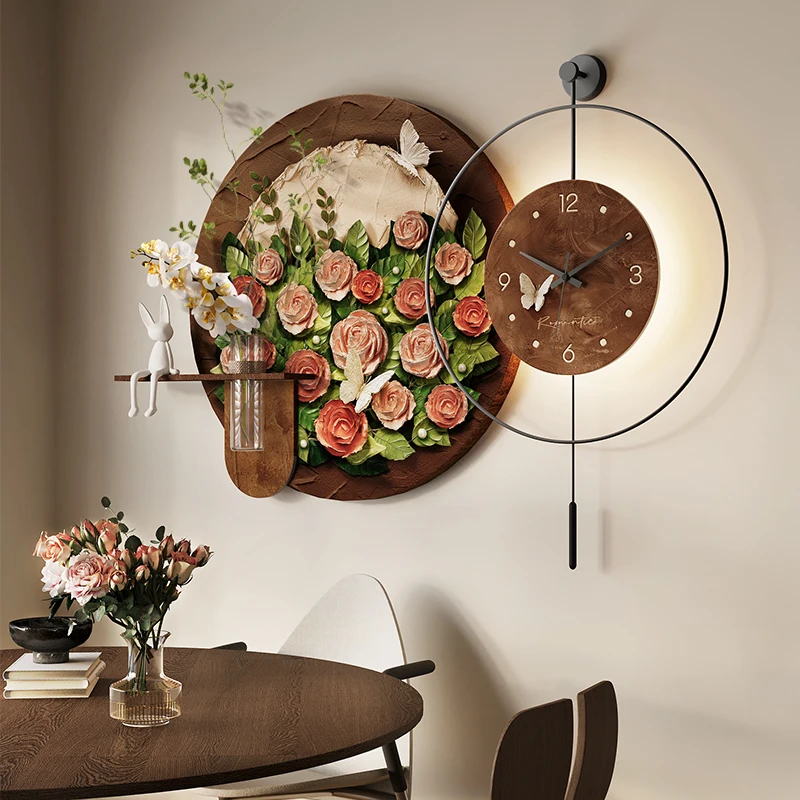 French Painting Hanging Wall Clock Living Room 2025 Silent Modern Clock Design Restaurant Display Reloj Pared Room Decoration