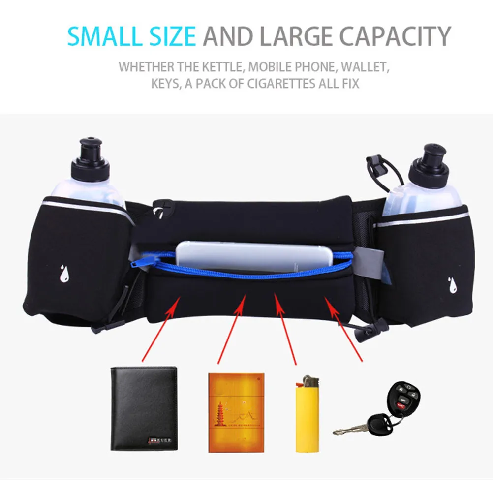 

Water Resistant Running Belt with 2 Bottles Waist Pack for 4-6 Inch Phone Multiple Pockets Secure Fit for Jogging Hiking Cycling