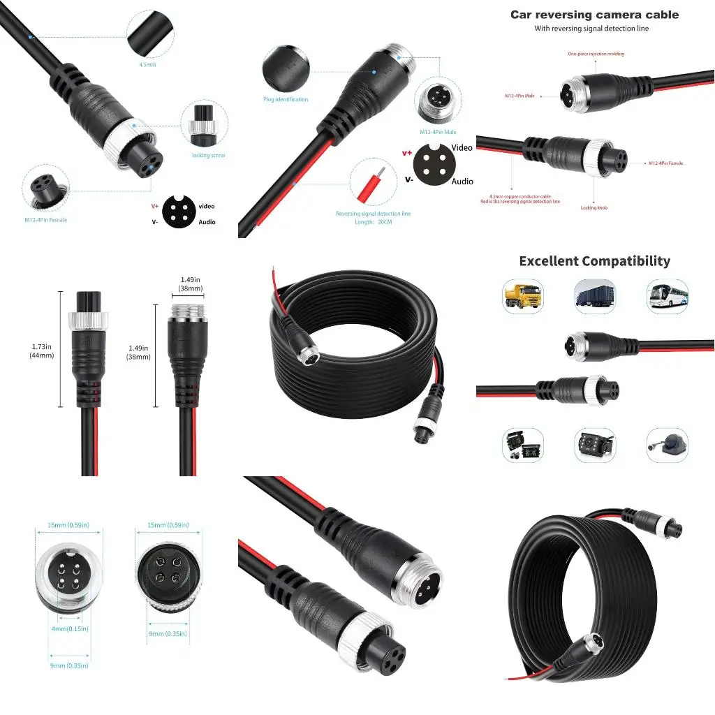  4Pin Aviation Plugs Video Auditory Extension Cord for Truck Reversing Camara