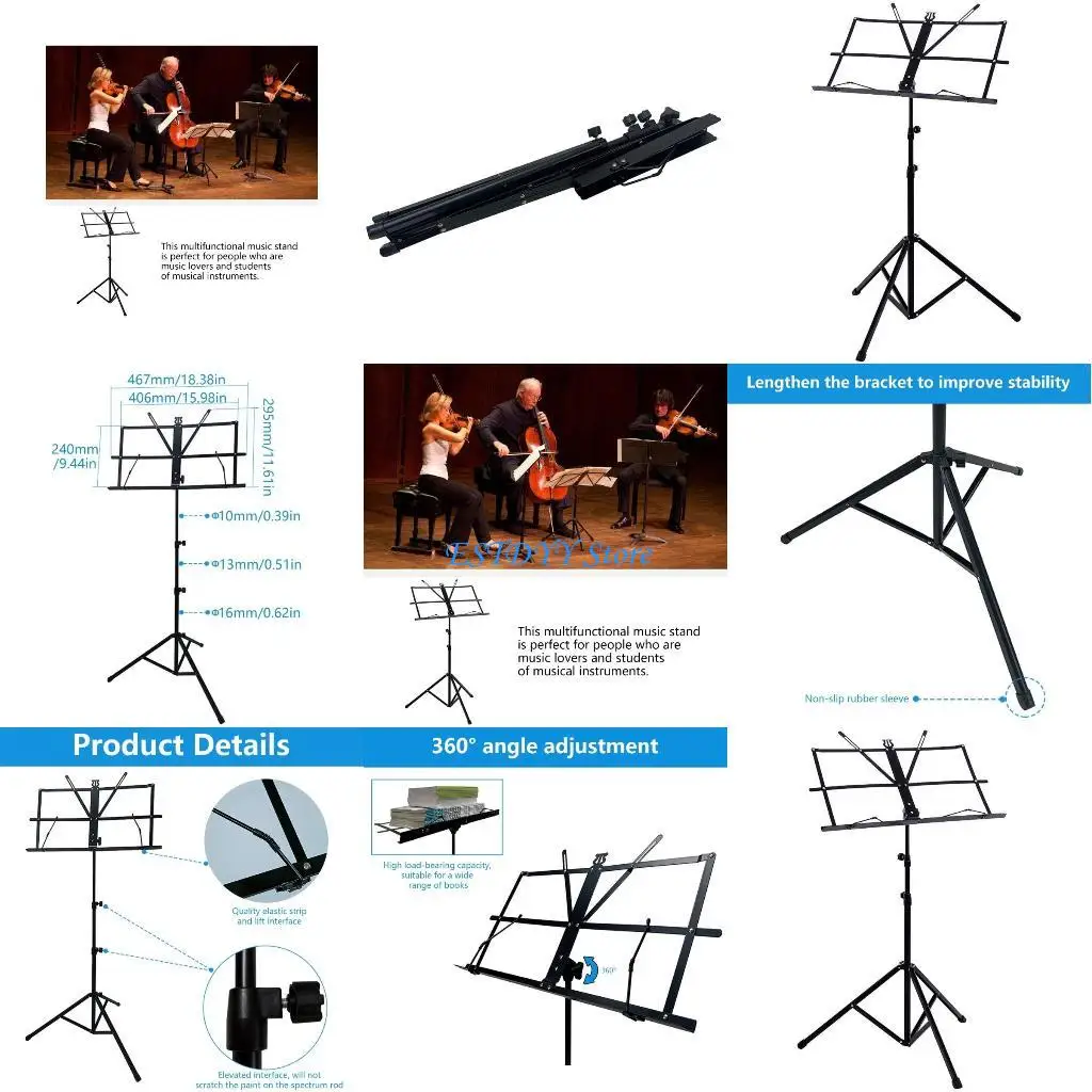 

G6DE Metal Music Stand Adjusted Height Firm Tripod Base Lightweight Folding Music Stand Portable Sheet Music Stand Holder