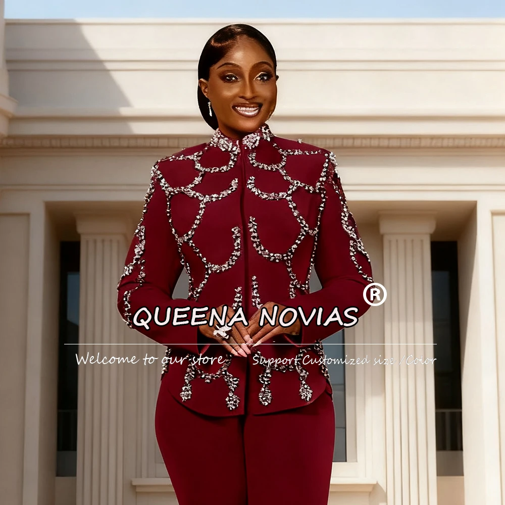 Unique Design Diamond Stones Women Suits 2 Pieces Sets trajes de mujer elegante Customized Wedding Guest Party Tuxedos Luxury