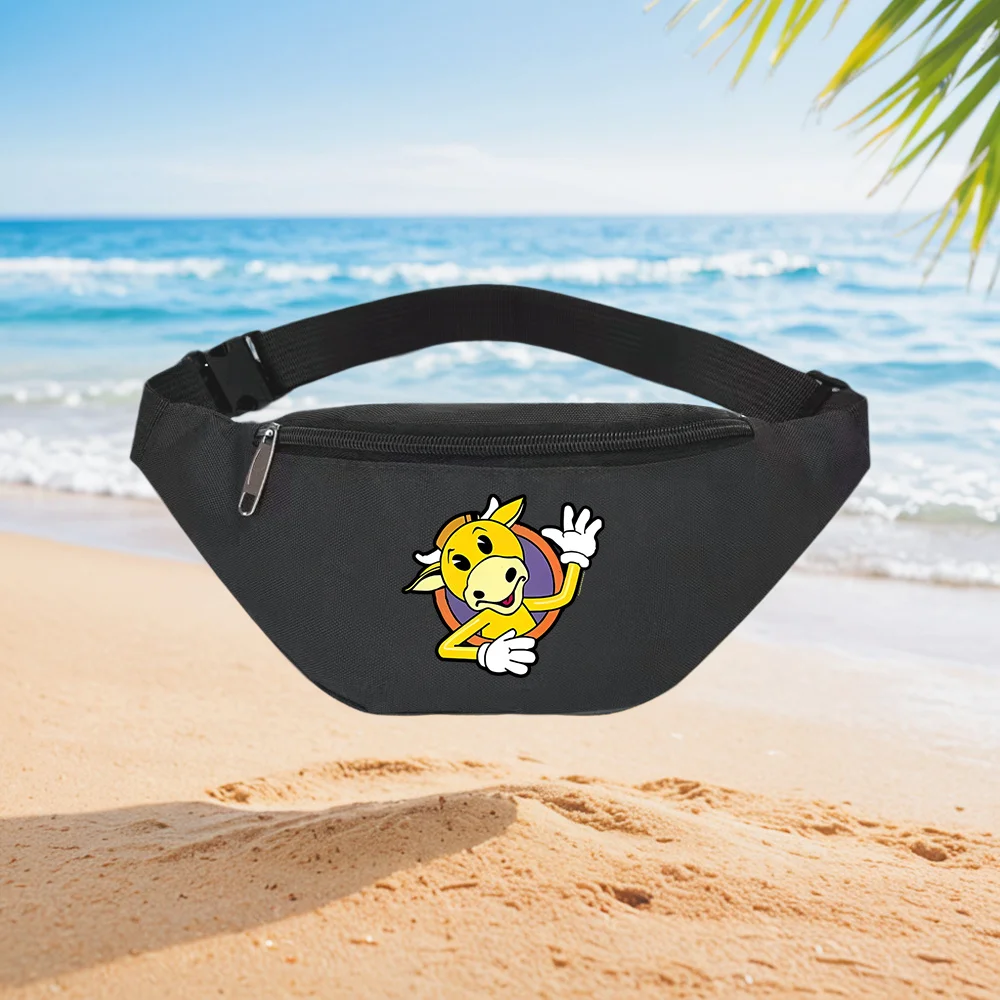 Cheerful Cow Cartoon Character Illustration Waist Backpack Crossbody Chest Bag Street Casual Sporty Fashionable Simple Unique Pr