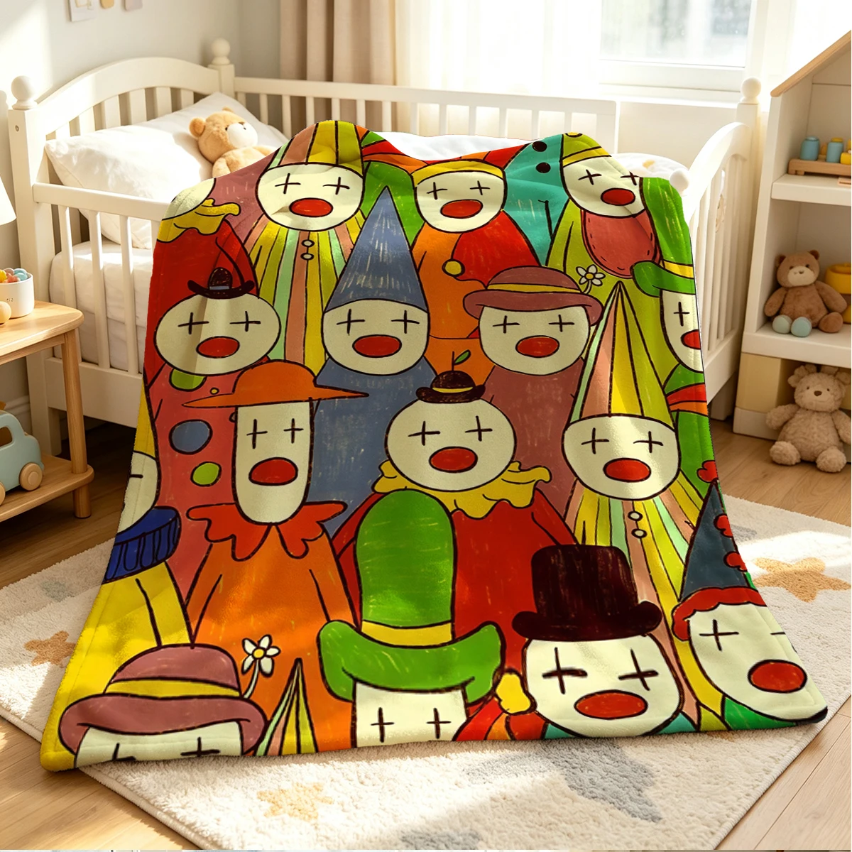 Clown Crowd Flannel Blanket Warm Soft Halloween Christmas Couch Warm Cozy Decorative Decor Gift for All Season