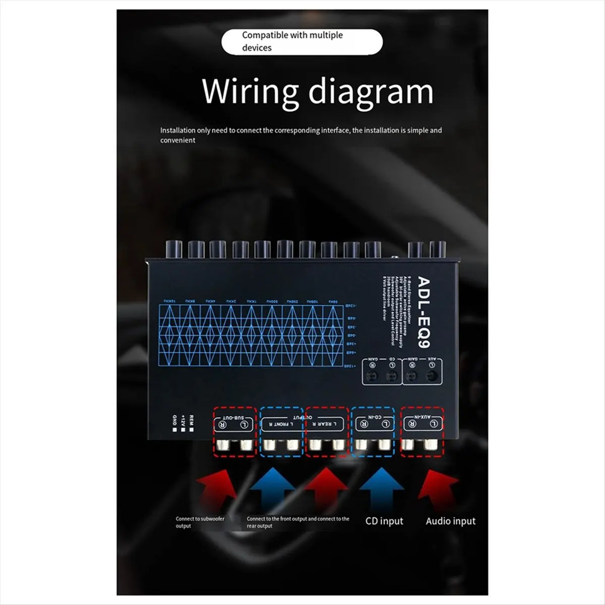 AABFK Auto Square 9 Band Graphic Equalizer Digital Car Audio ADL-EQ9 Full Series Car Amplifier Equalizer+Adjustable Filter