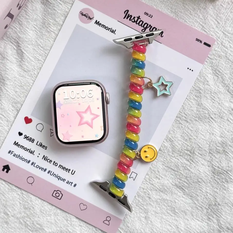 애플워치 울트라 2 49mm 40mm 41mm 44mm 45 46mm 스트레치 브레이슬릿 아이워치 시리즈 10 9 8 7 5 SE용 귀여운 스크런치 스트랩