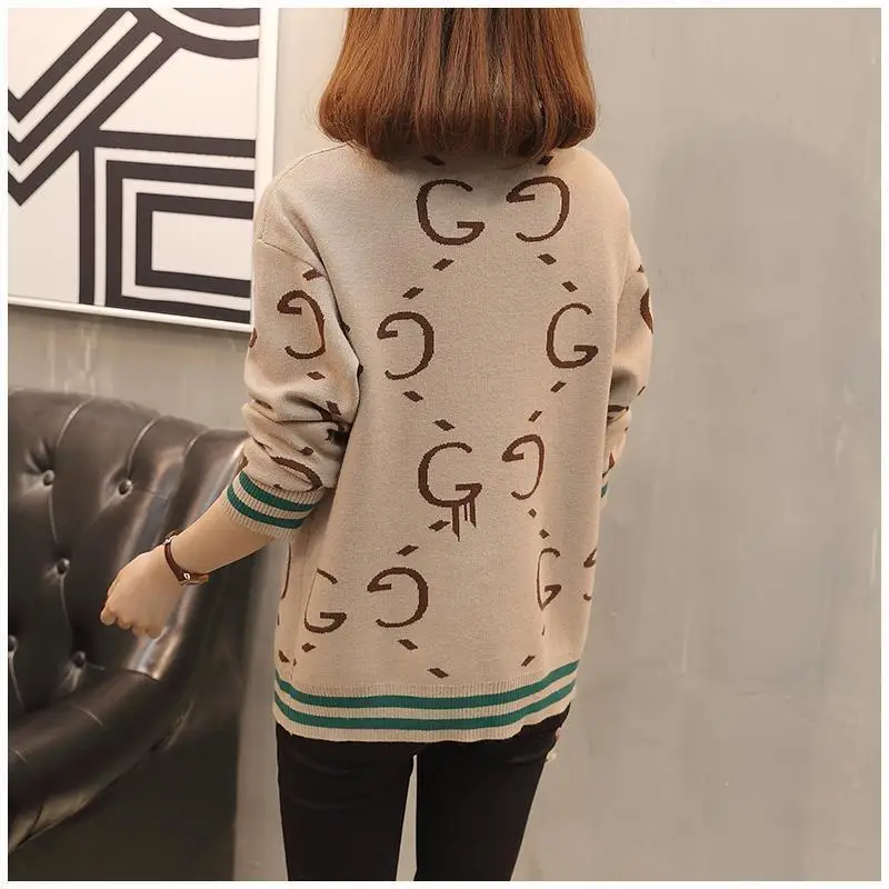 اللون حجب مطبوعة طويلة الأكمام فضفاضة سترة سترة للنساء ربيع الخريف فضفاضة سترة مشغولة من الصوف الاتجاه العلوي النساء الملابس