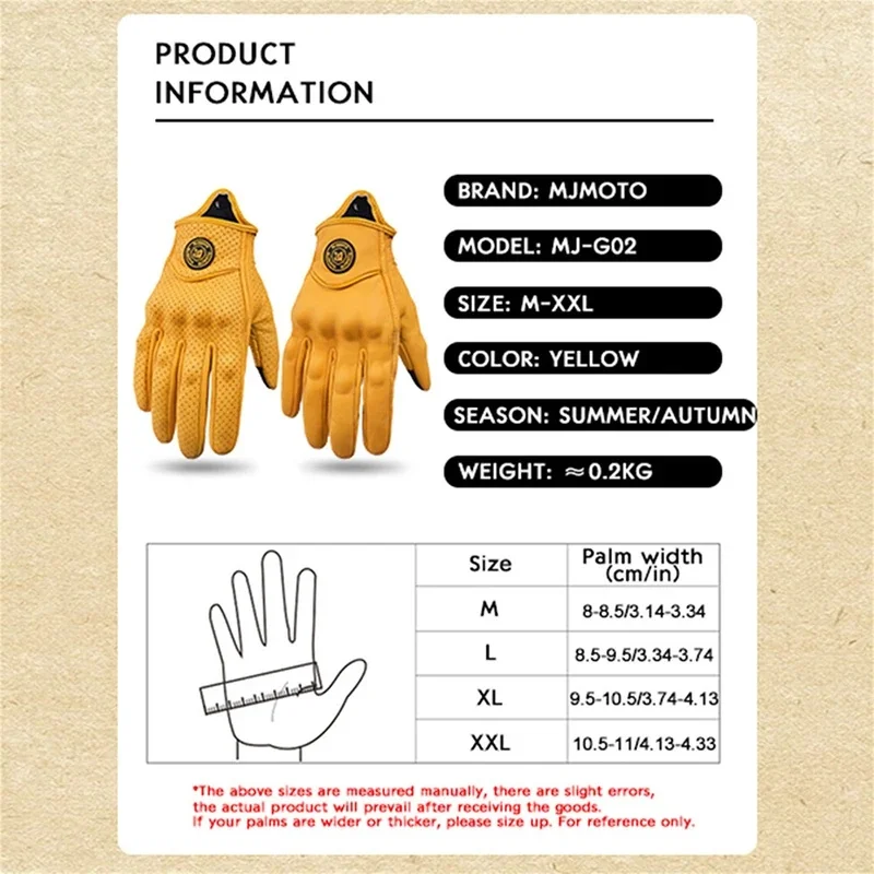 Classic Retro Leather Motorcycle Gloves Summer Wear‑Resistant Anti‑Slip Full Finger Protective Moto Glove for Men Women Off‑Road